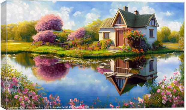 Enchanted Pondside Cottage Canvas Print by Mike Shields