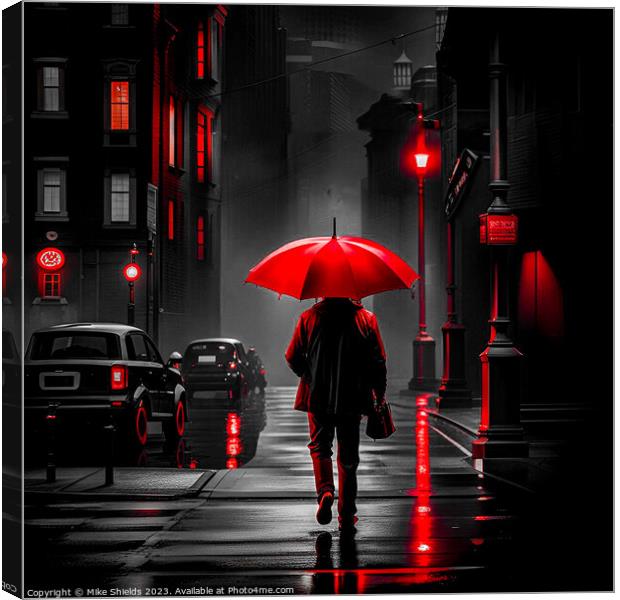 Night Stroll: A Pop of Red Canvas Print by Mike Shields