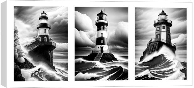 Three Monochrome Lighthouses Canvas Print by Mike Shields