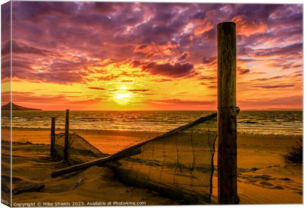 Fence Post Sunset Canvas Print by Mike Shields