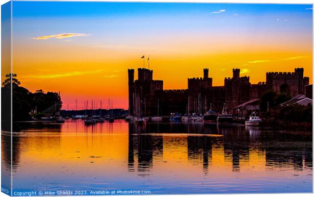 Caernarfon Castle Sunset Canvas Print by Mike Shields