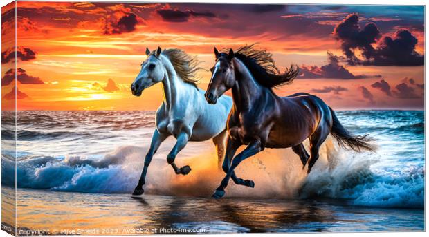 Wild Horses in Tandem Canvas Print by Mike Shields