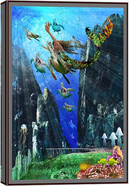 Turtles and Mermaid-Beneath the Waves Canvas Print by philip clarke