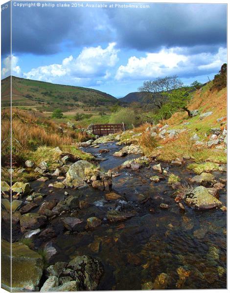  Welsh Mountain Stream under Cloudy Sky Canvas Print by philip clarke