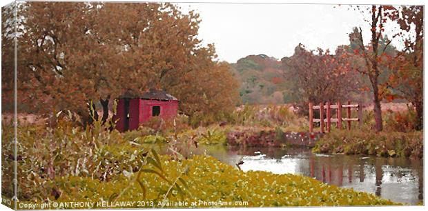 FISHING HUT PAINTING RIVER ITCHEN Canvas Print by Anthony Kellaway