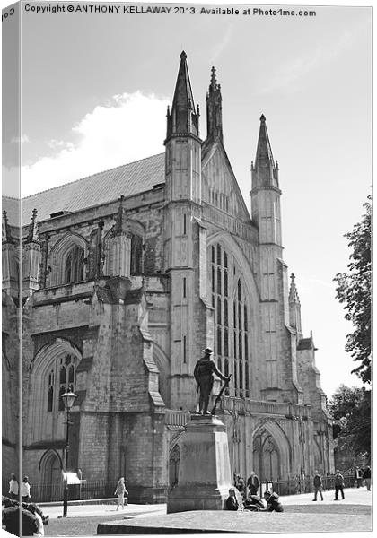 WINCHESTER CATHEDRAL AND THE LONE SOLDIER Canvas Print by Anthony Kellaway