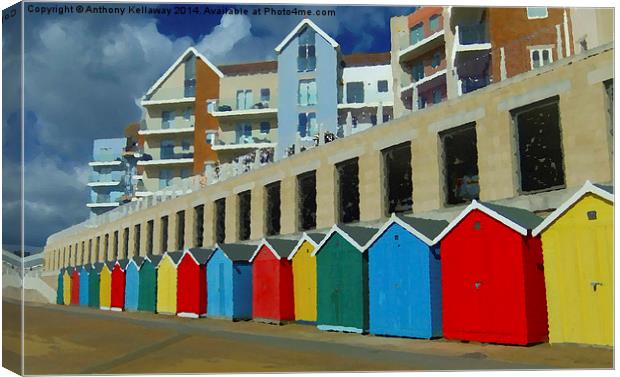BOSCOMBE BEACH HUTS OIL PAINTING Canvas Print by Anthony Kellaway