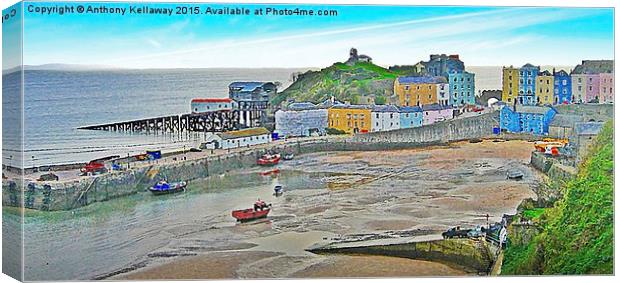  TENBY HARBOUR AT LOW TIDE Canvas Print by Anthony Kellaway