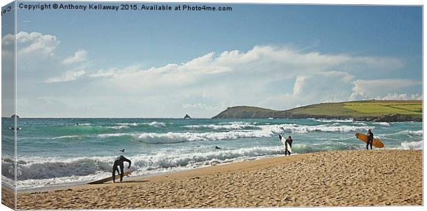  CONSTANTINE BAY SURFERS Canvas Print by Anthony Kellaway