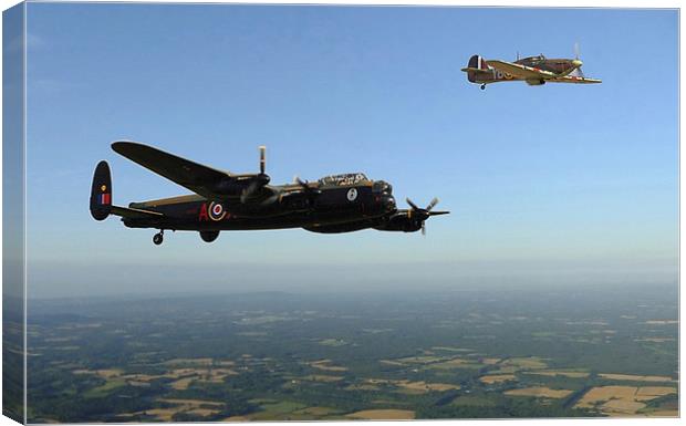 AVRO LANCASTER AND HAWKER HURRICANE Canvas Print by Anthony Kellaway