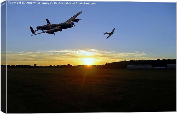  LANCASTER AND SPITFIRE ESCORT Canvas Print by Anthony Kellaway