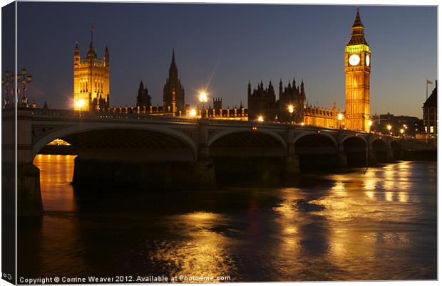 Big Ben & The Houses of Parliament at night Canvas Print by Corrine Weaver