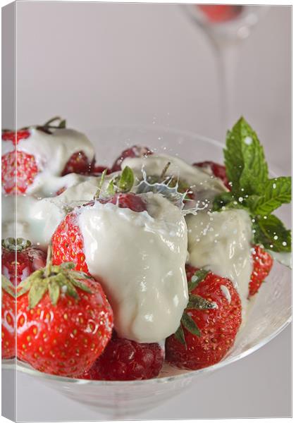 Strawberries and cream Canvas Print by Carl Floodgate