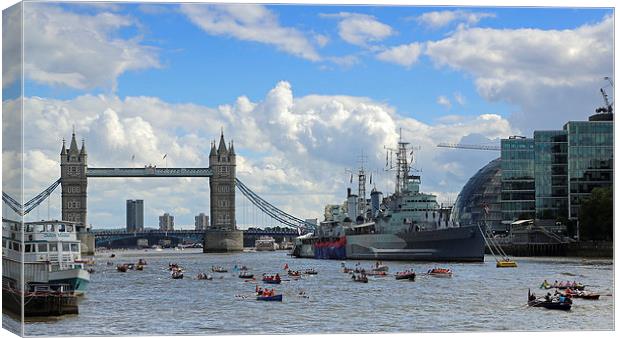 Great River Race at Tower Bridge Canvas Print by Rob  Powell