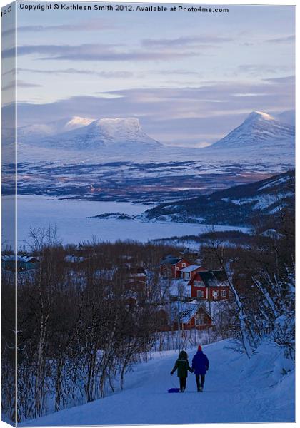 Couple walking in Lapland Canvas Print by Kathleen Smith (kbhsphoto)