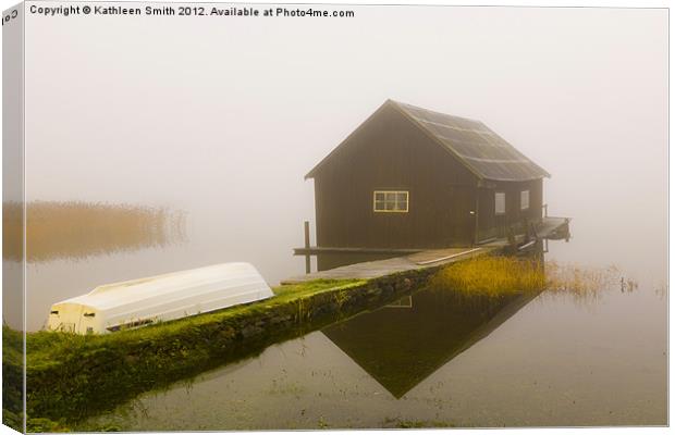 Boat house in mist Canvas Print by Kathleen Smith (kbhsphoto)