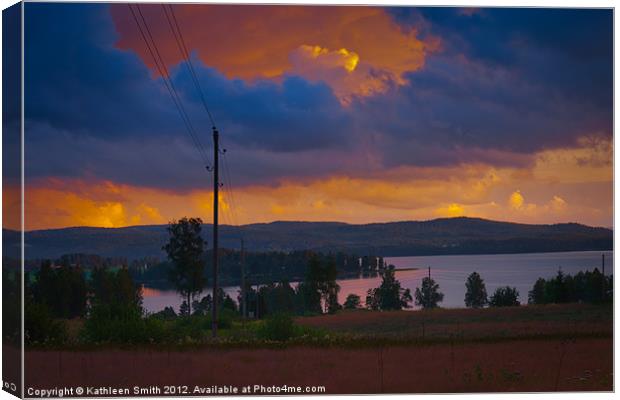 Sunset over lake Canvas Print by Kathleen Smith (kbhsphoto)