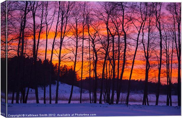 Sunset in winter landscape Canvas Print by Kathleen Smith (kbhsphoto)