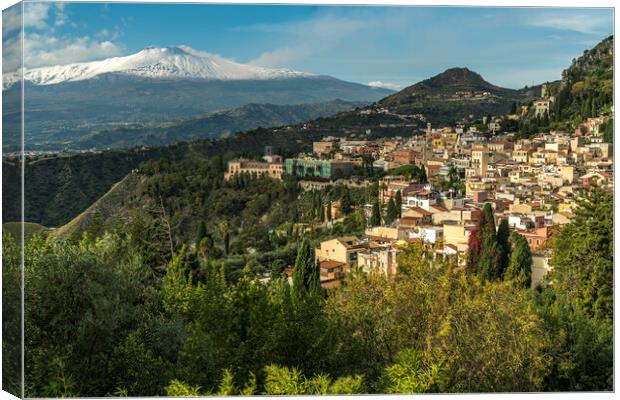 Taormina and Mount Etna, Sicily, Canvas Print by peter schickert