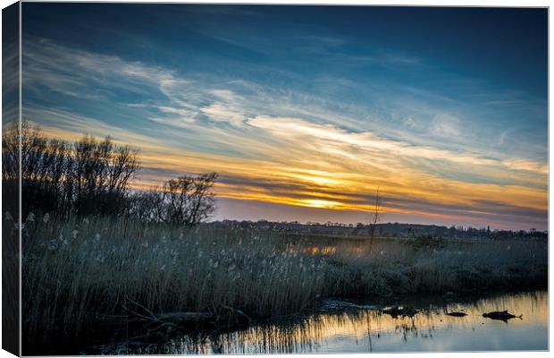 Sunset over Oulton Marshes Canvas Print by Mark Ewels