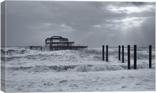 West Pier, Brighton, Storms, Rough Sea Canvas Print by Sue MacCallum- Stewart