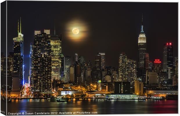 Super Moon Over NYC Canvas Print by Susan Candelario