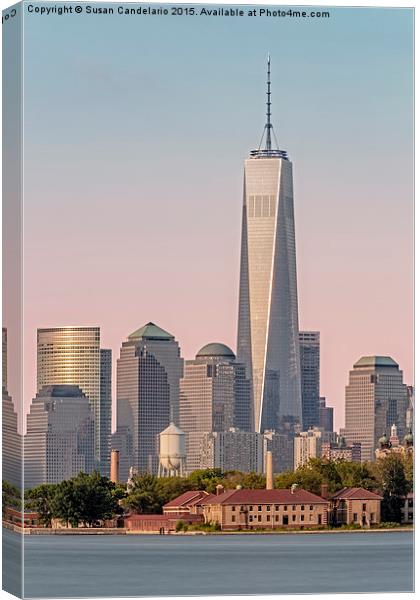 One World Trade Center And Ellis Island Canvas Print by Susan Candelario