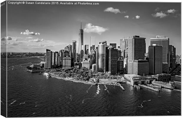 Lower Manhattan Aerial View BW Canvas Print by Susan Candelario