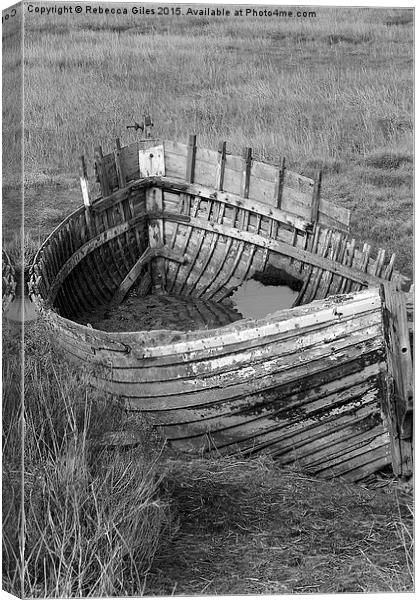 Old Boat at Blakeney, North Norfolk Canvas Print by Rebecca Giles