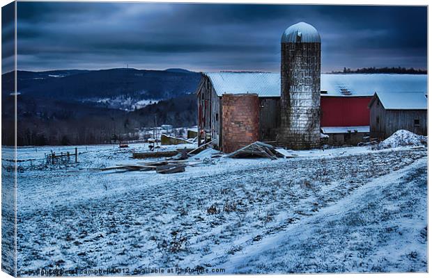 Old Barn On Snow Covered Hill Canvas Print by peter campbell