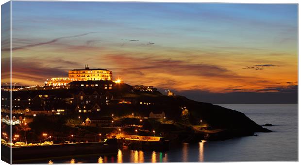 Newquay Harbor at Night Canvas Print by Nicholas Burningham