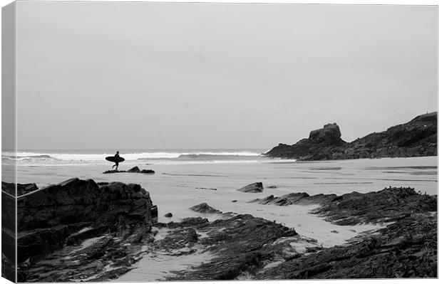 Lone Man Surfing Canvas Print by Anthony Palmer-Greene