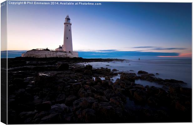 St Marys Lighthouse & Rocks Canvas Print by Phil Emmerson