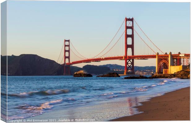 Golden Gate Bridge at dusk Canvas Print by Phil Emmerson