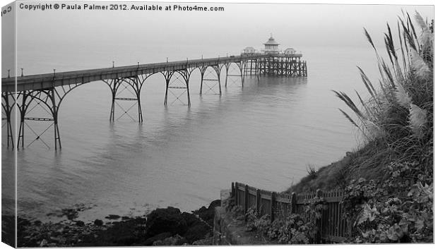 Clevedon Pier in black/white Canvas Print by Paula Palmer canvas