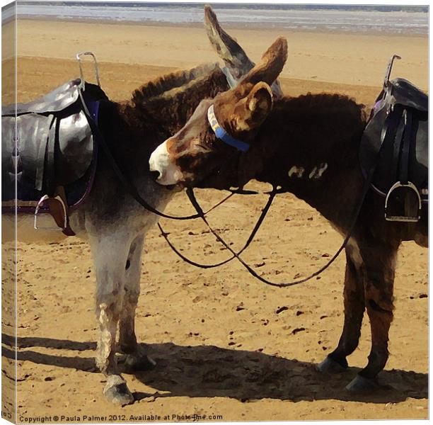 Two donkeys on Weston-Super-Mare beach Canvas Print by Paula Palmer canvas