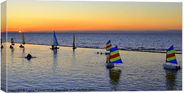 Arty sailing boats at sunset in Clevedon  Canvas Print by Paula Palmer canvas