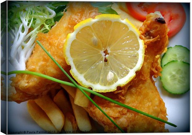 Beer battered fish and chips! Canvas Print by Paula Palmer canvas