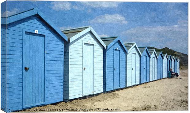 Charmouth beach huts Canvas Print by Paula Palmer canvas