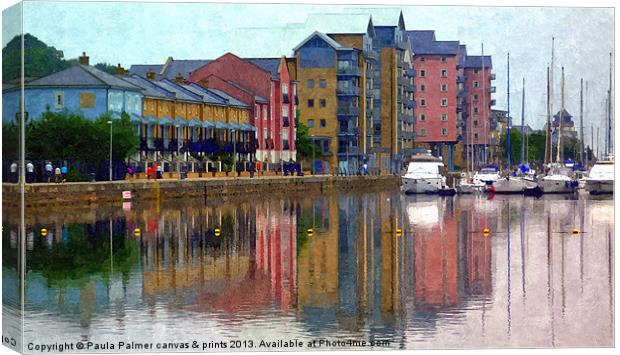 Reflections at Portishead Marina Canvas Print by Paula Palmer canvas