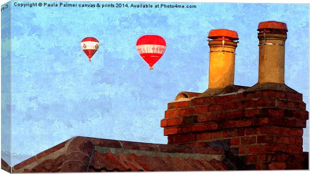  Roof top view of hot air balloons Canvas Print by Paula Palmer canvas
