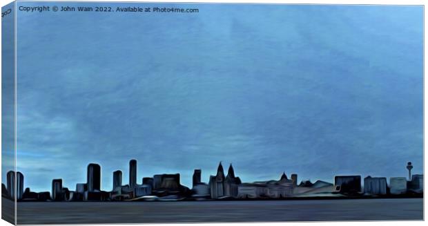 Liverpool Waterfront Skyline (Digital Art Painting Canvas Print by John Wain