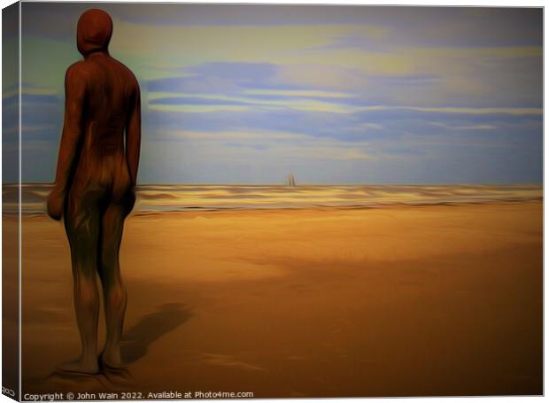 Gormley Statue on the beach (Digital Art) Canvas Print by John Wain