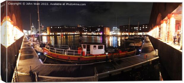 Royal Albert Dock And the 3 Graces at night Canvas Print by John Wain