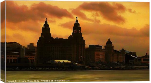 Liverpool Waterfront Skyline at night Canvas Print by John Wain