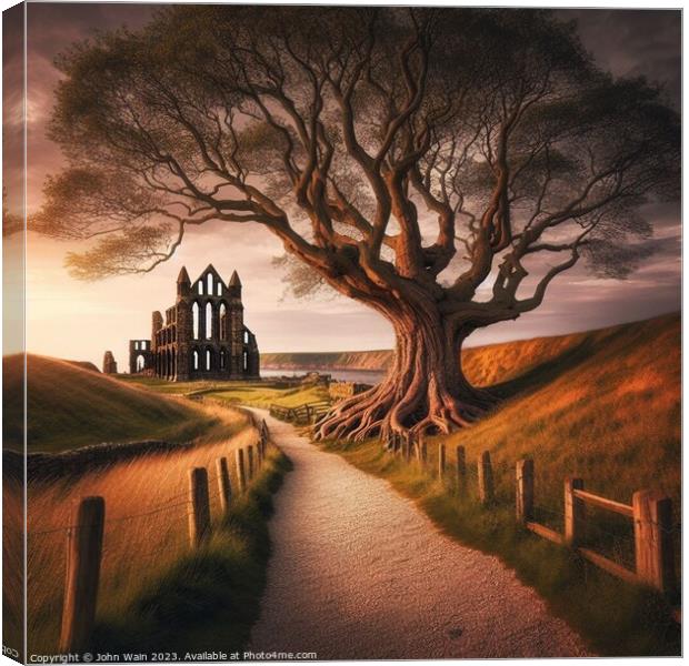 Tree and Whitby Abbey (AI Generated) Canvas Print by John Wain