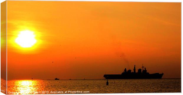 HMS Illustrious Leaving Liverpool at Sunset Canvas Print by John Wain