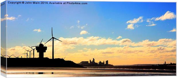 Liverpool WaterFront from Crosby Beach Canvas Print by John Wain