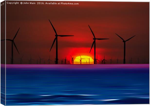 Sunset Wind Farms (Digital Art) Canvas Print by John Wain