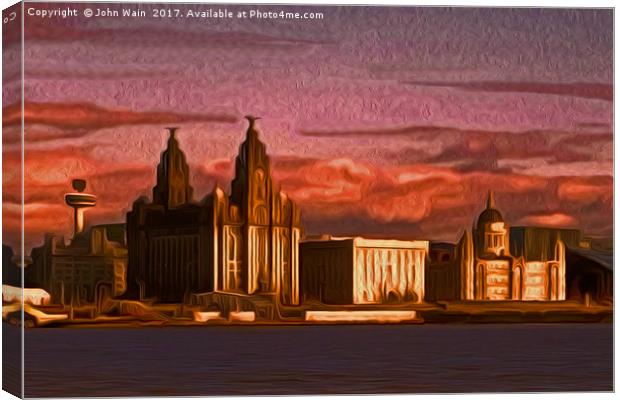 Liverpool Waterfront at Sunset (Digital Art) Canvas Print by John Wain